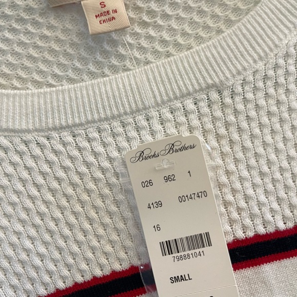 NWT Brooks Brothers Red Fleece Striped White, Red and navy Women's sweater - Picture 3 of 9